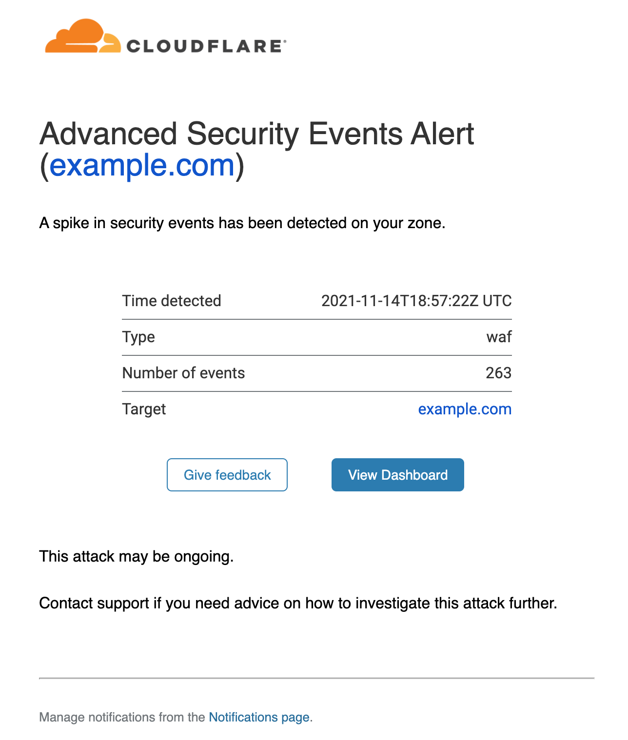 Get notified when your site is under attack