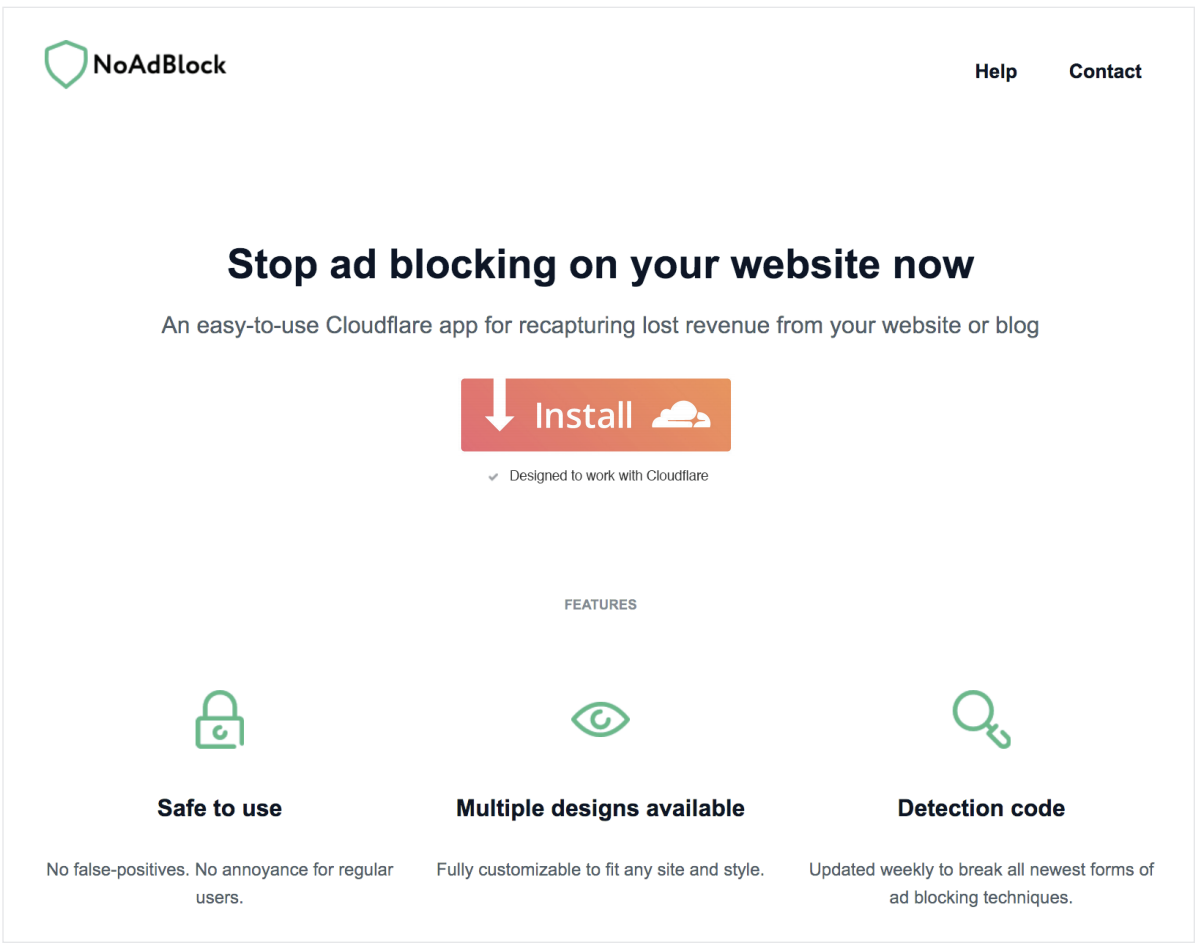 Example of how NoAdBlock uses the Install button on their website