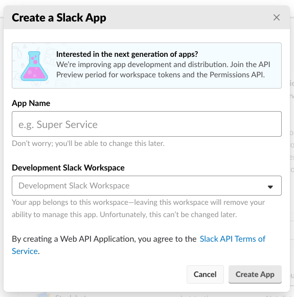 Slack: Create App modal