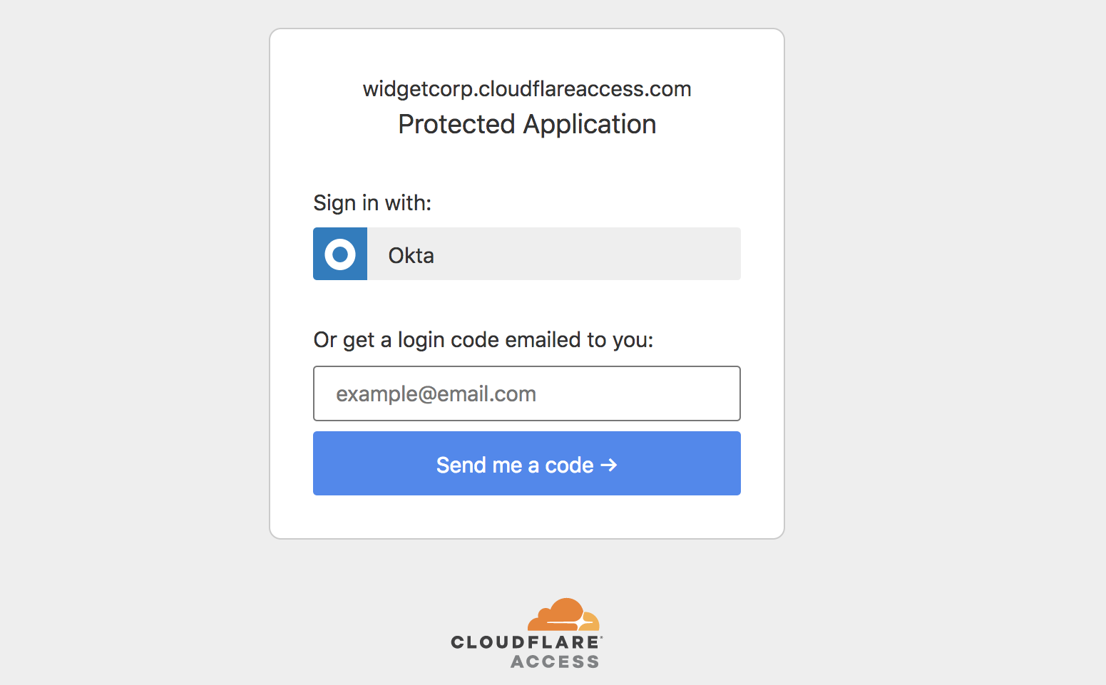 Example Cloudflare Access login window