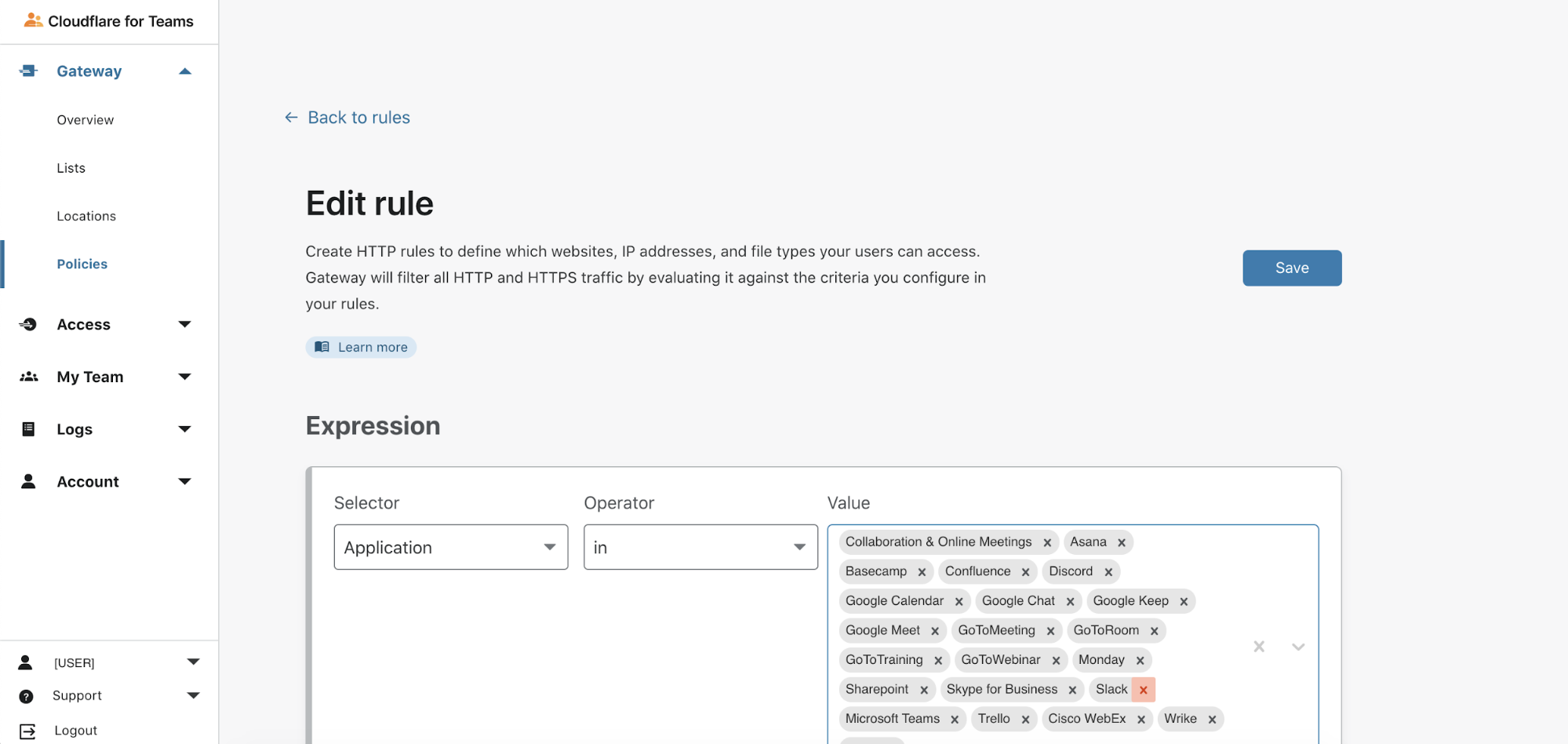 Control web applications with two-clicks in Cloudflare Gateway