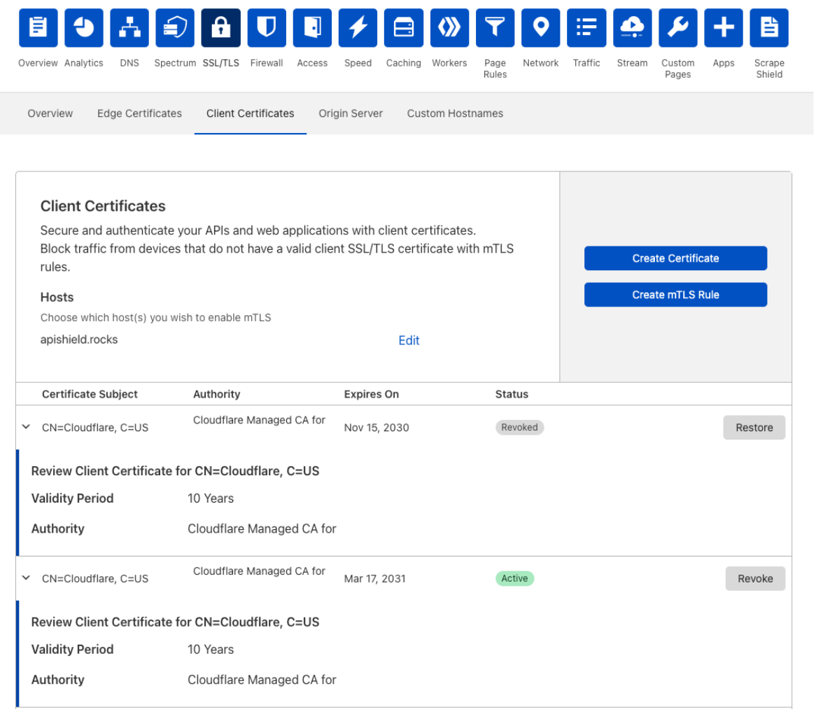 Pengguna dapat mencabut sertifikat dengan membuka tab Client Certificate (Sertifikat Klien).