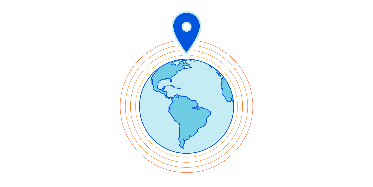 A circular illustration of the Earth, centered on Brazil.