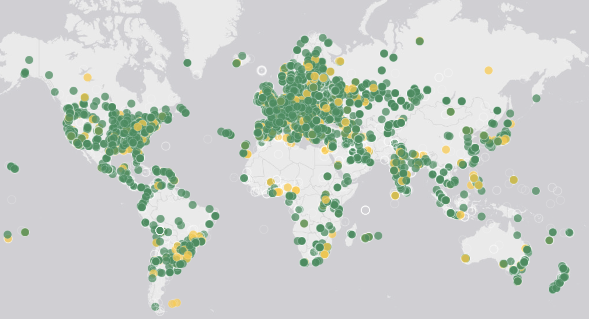 Geographical map of the distribution of the RIPE Atlas probes used for the validation of our predictions