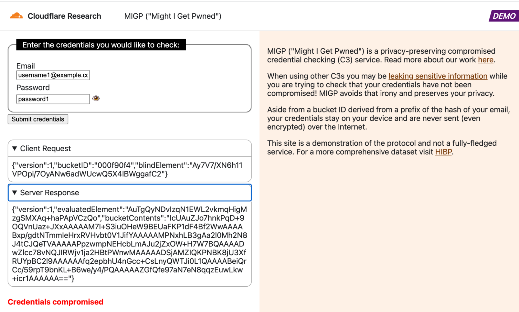 Example query in which the credentials are exposed in the breach dataset