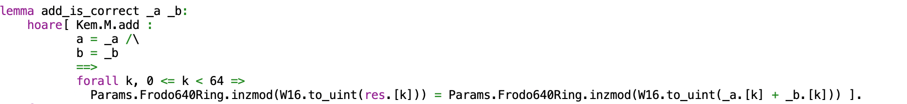 Code showing the theorem addition function as extracted to EasyCrypt.