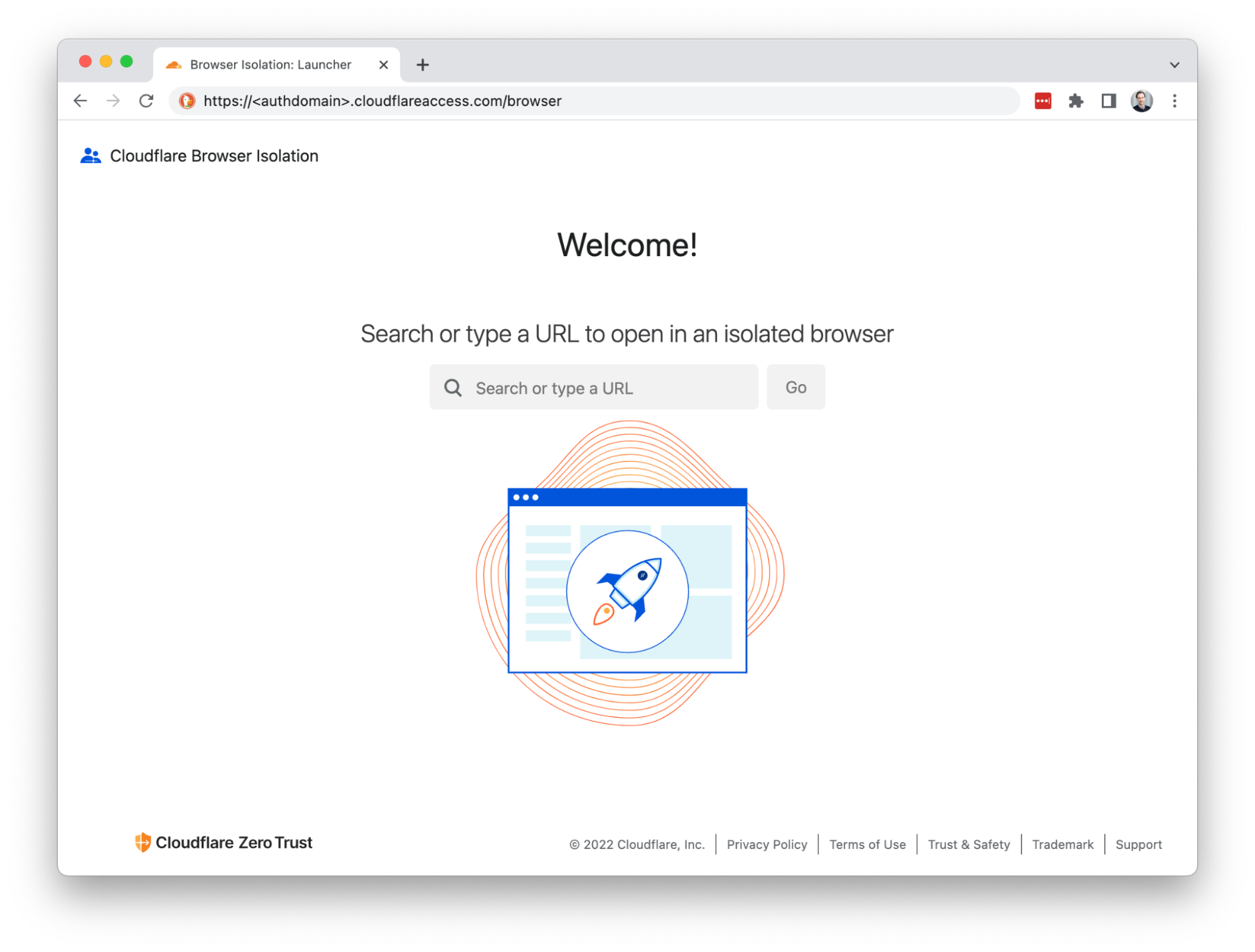 Screenshot of clientless web isolation landing page