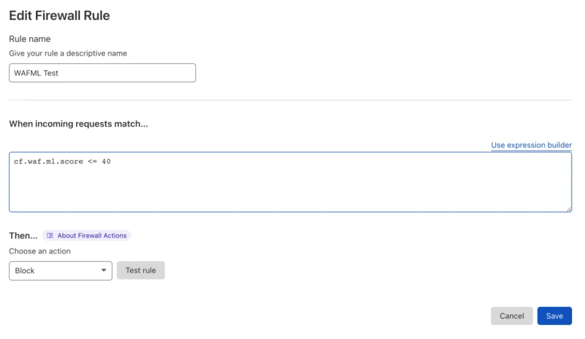 Firewall rule built on waf ml score.