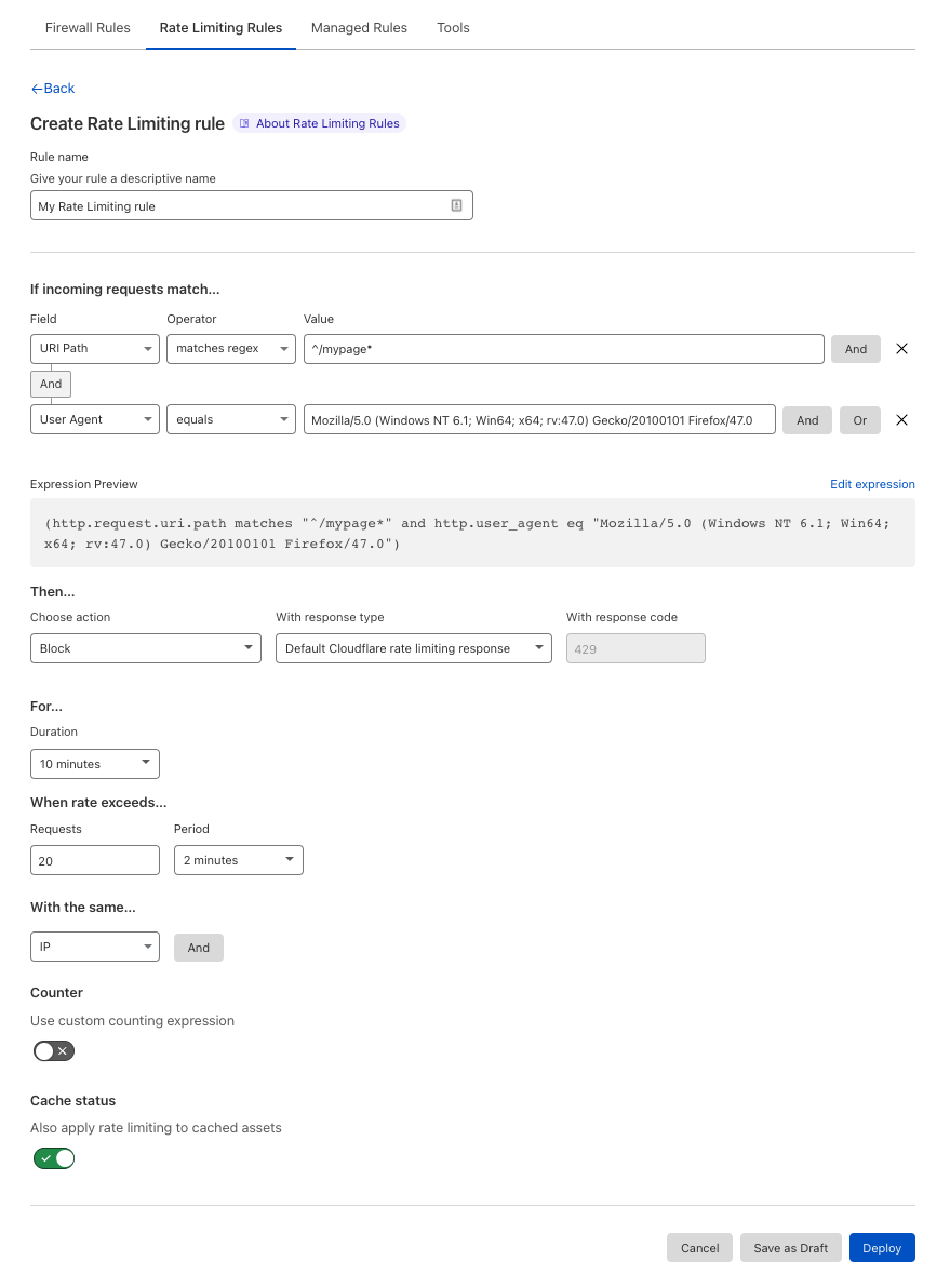 With Advanced Rate Limiting you get access to all HTTP request fields available in the rule builder.