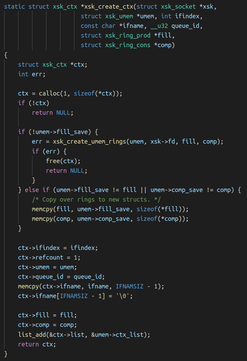 xsk_create_ctx() function code