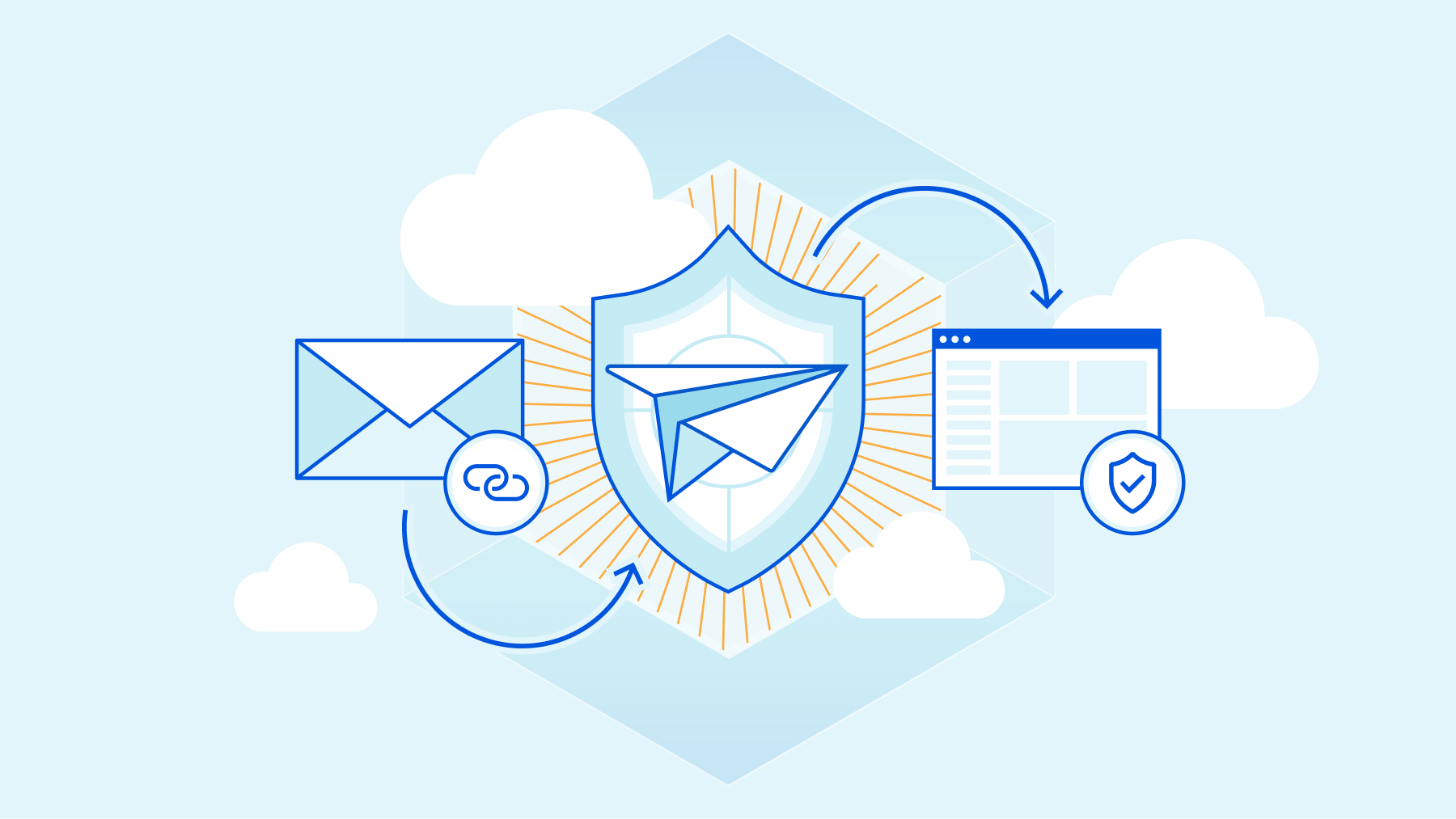Illustration of links going through emails and staying protected
