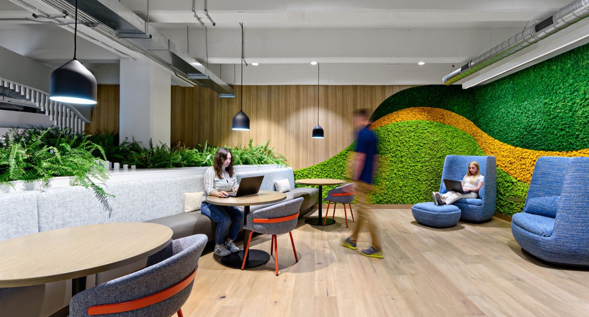 “The Retreat” in the San Francisco Cloudflare office, featuring preserved moss and live plants
