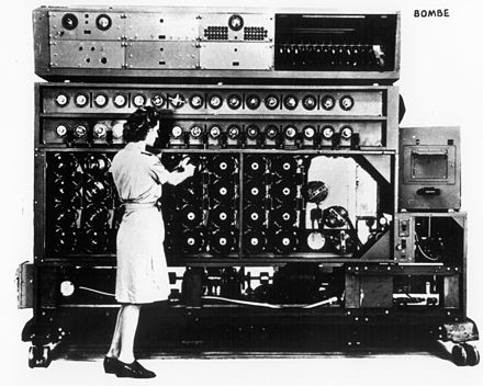 image of the Bombe — an early computer used to crack the enigma code.Souce: https://en.wikipedia.org/wiki/Bombe#/media/File:'bombe'.jpg, public domain.