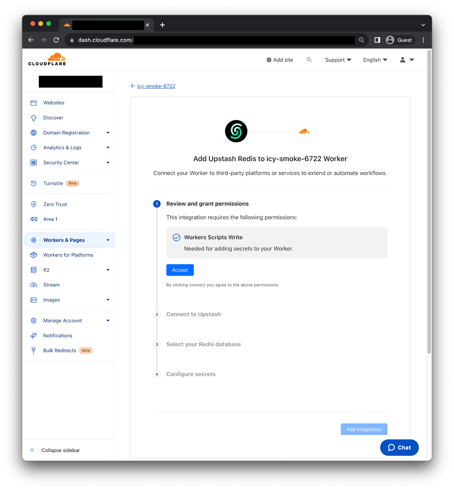 Upstash Integration flow showing all steps to complete this Integration