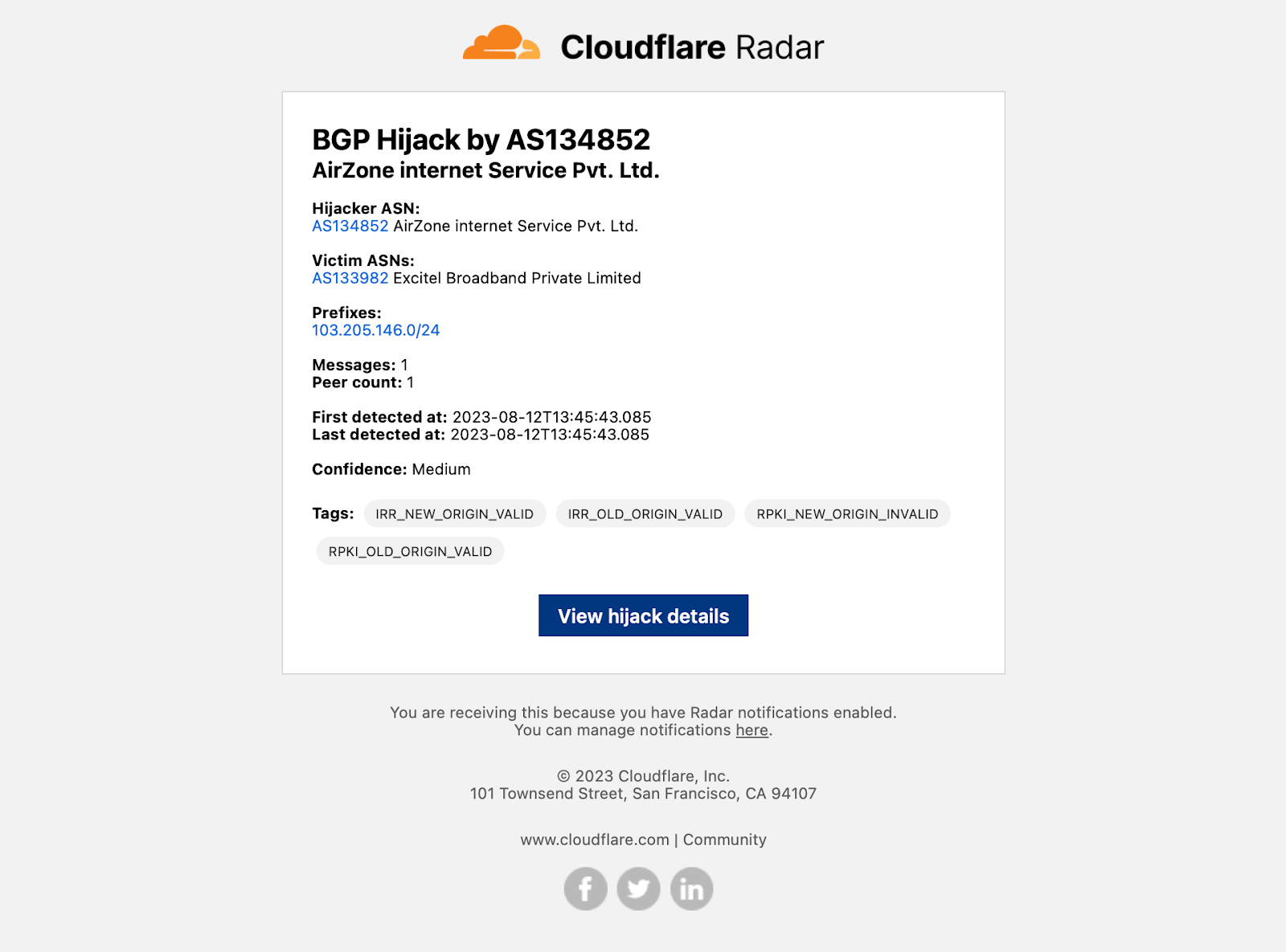Traffic anomalies and notifications with Cloudflare Radar