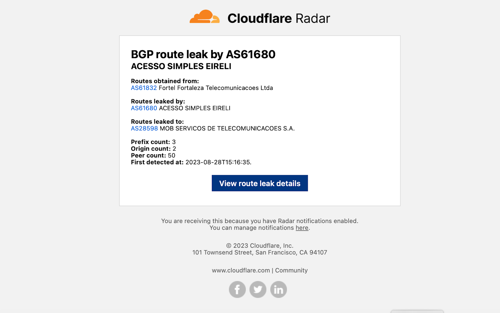 Traffic anomalies and notifications with Cloudflare Radar